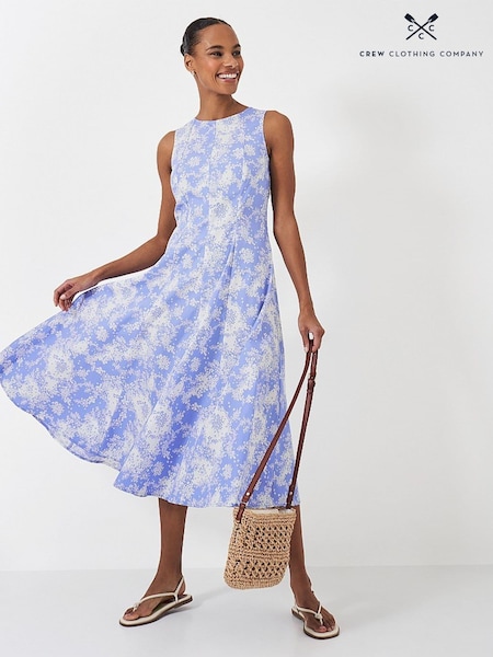 Crew Clothing Blue Relaxed Flared Floral Print 100% Cotton Dress (Q61345) | €56