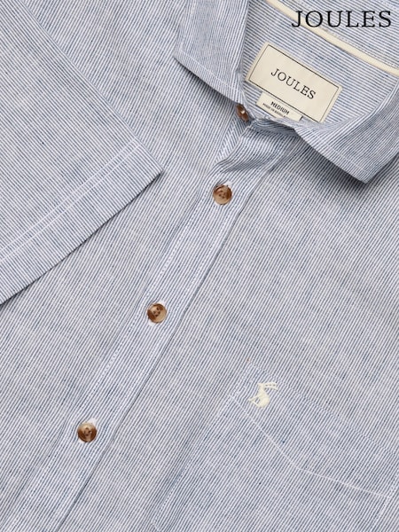 Joules Linen Blend Blue Stripe Short Sleeve Shirt (Q61537) | AED262