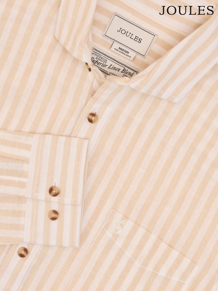 Joules Linen Blend Cream/White Stripe Long Sleeve Shirt (Q61541) | R$ 490