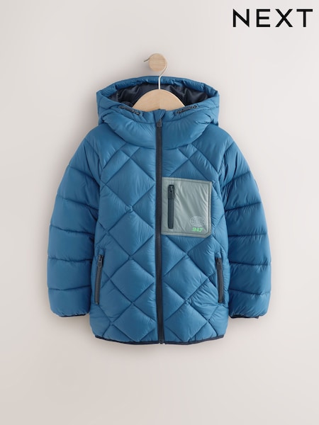 Teal Blue Quilted Midweight Hooded Jacket (3-16yrs) (Q61576) | kr520 - kr680