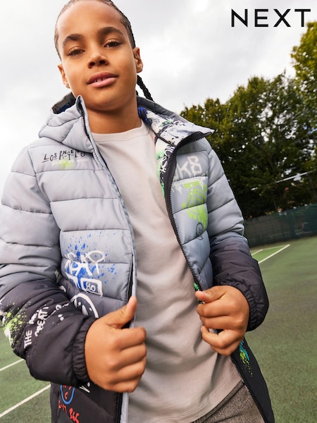 أسود/أبيض - Quilted Midweight Hooded Jacket (3-17yrs) (Q61579) | ‏143 ر.س.‏ - ‏203 ر.س.‏