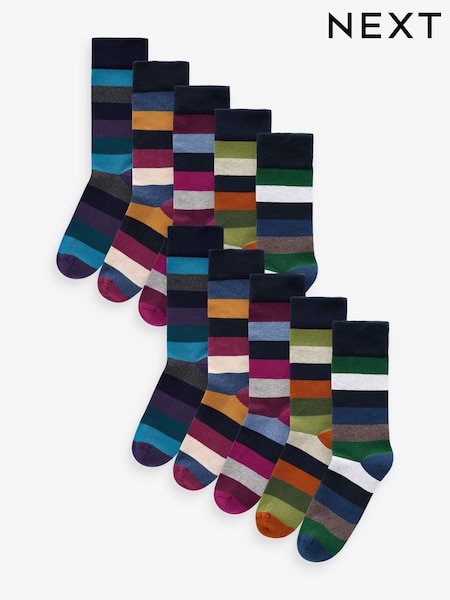 Striped 10 Pack Cushioned Sole Comfort Socks (Q61809) | €40