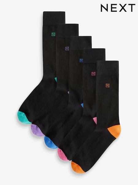 Black Bright Heel 5 Pack Cushioned Sole Comfort Socks (Q61819) | AED70
