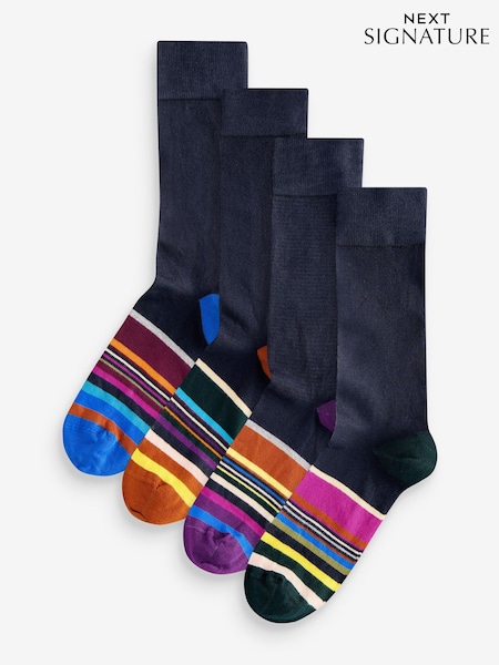 Navy Blue Striped Signature Bamboo Socks 4 Pack (Q61822) | AED61