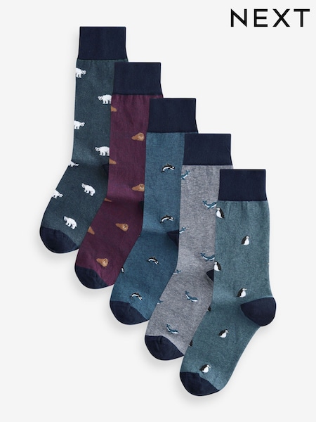 Blue Animal Stripe Striped Pattern Socks 5 Pack (Q61825) | AED36