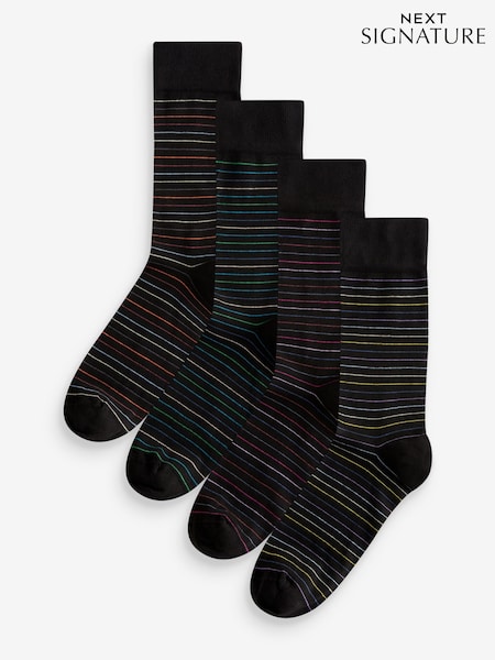 Black Colour Pop Stripe Pattern Modal Signature Socks 4 Pack (Q61847) | $25