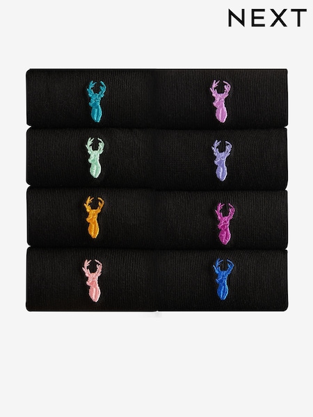 Black 8 Pack Multi Stag Lasting Fresh Embroidered Socks (Q61852) | €27