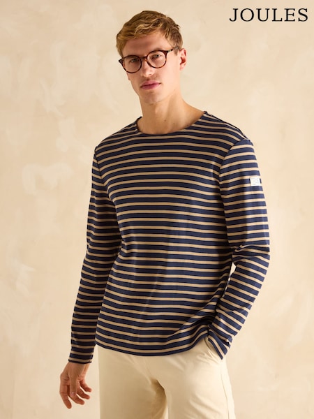 Joules Breton Navy Blue & Brown Striped Top (Q62043) | AED204