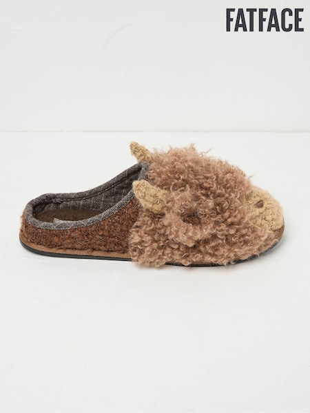 FatFace Hamish Brown Highland Cow Slippers (Q62082) | €25