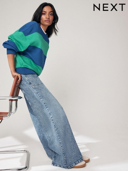 Mid Blue Seam Front Cargo Wide Leg Jeans (Q62134) | AED40