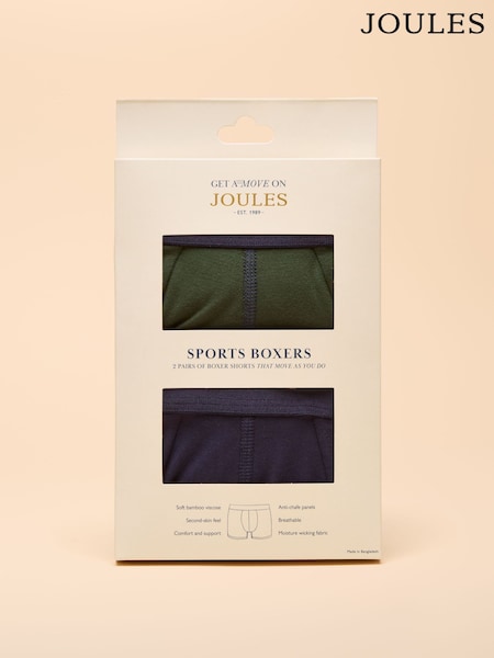 Joules Get A Move On Blue/Green Pack of Two Sports Boxers (Q62167) | €36