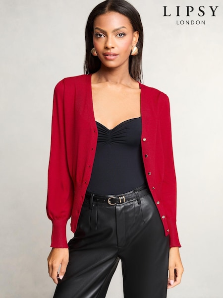 rdeča - Lipsy Knitted V Neck Waisted Button Cardigan (Q62415) | € 19