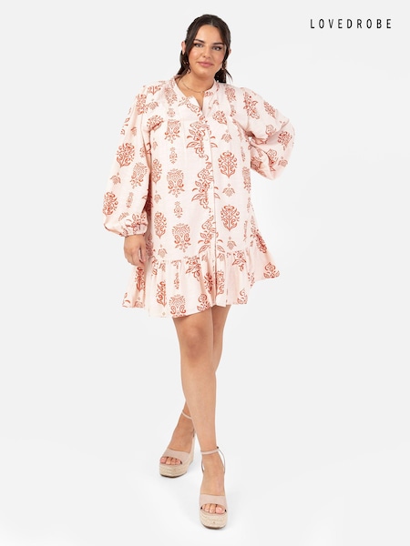 Lovedrobe Cream Long Sleeve Tiered Hem Mini Dress (Q62566) | 175 LEI