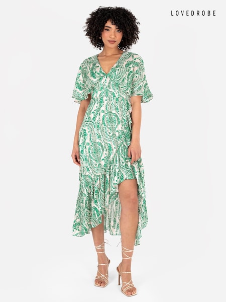 Lovedrobe Cape Sleeve Blue Frill Wrap Hem Midaxi Dress (Q62584) | €50