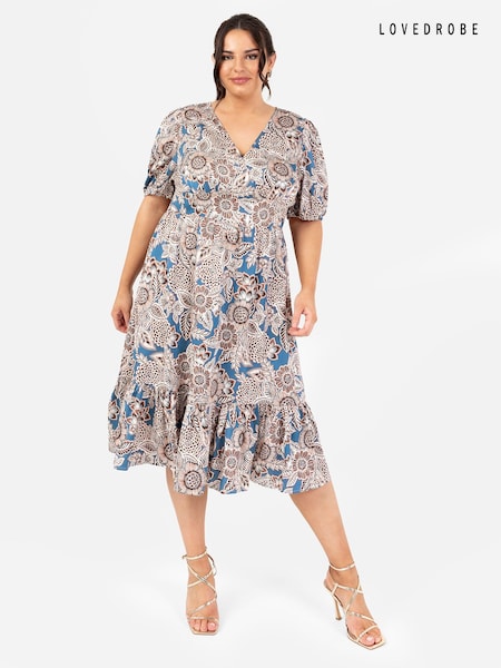 Grau - Lovedrobe Tiered Hem Puff Sleeve Midi Dress (Q62596) | 35 €