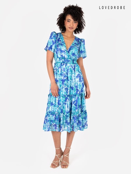 Lovedrobe Blue Shirring Waist Puff Sleeve Midi Dress (Q62623) | € 38