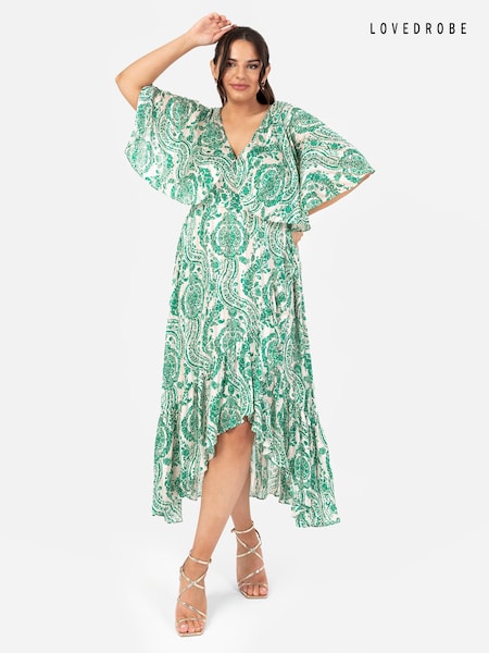 Lovedrobe Cape Sleeve Blue Frill Wrap Hem Midaxi Dress (Q62630) | €43