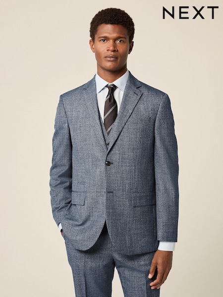 Blue Regular Fit Trimmed Textured Suit Jacket (Q62744) | €95