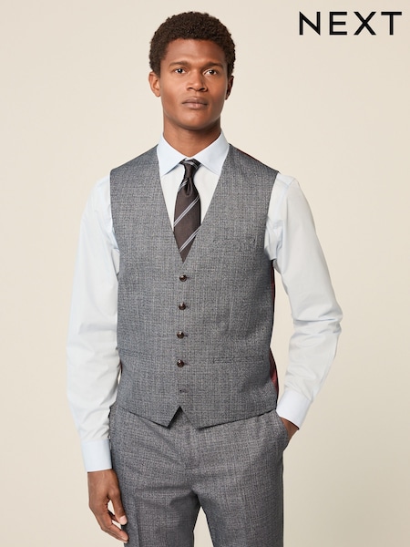 Blue Regular Fit Trimmed Textured Suit Waistcoat (Q62746) | €48
