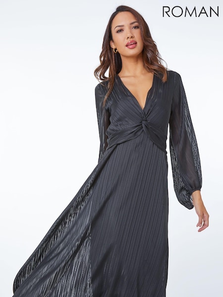 Roman Black Twist Detail Striped Midi Dress (Q62760) | €37
