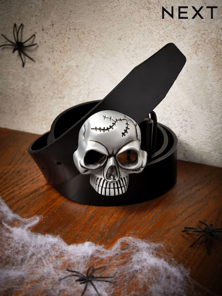Black Halloween Skull Buckle Leather Belt (Q62776) | €8