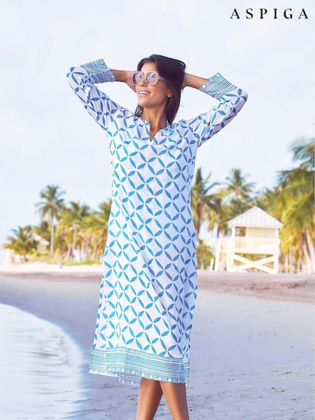 Shibori أزرق - Aspiga Guadalupe Maxi Tunic (Q62802) | ‏262 د.إ.‏