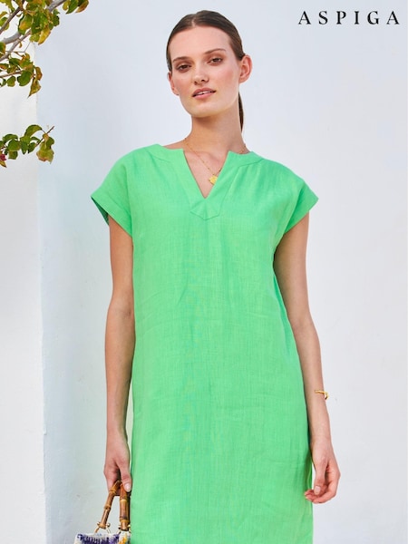 Aspiga Green 100% Linen Dori Dress (Q62816) | €64