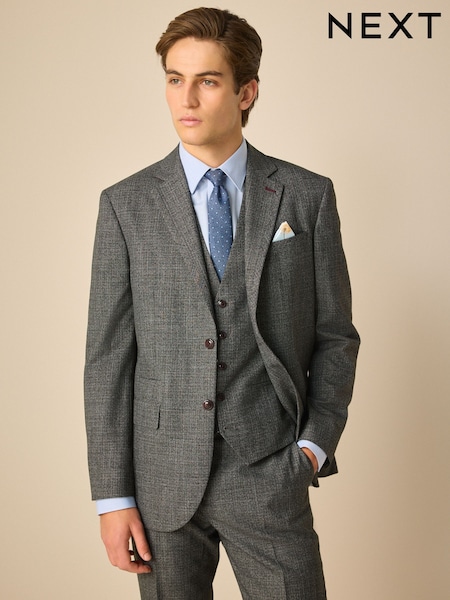 Charcoal Grey Regular Fit Trimmed Textured Suit Jacket (Q62870) | €117