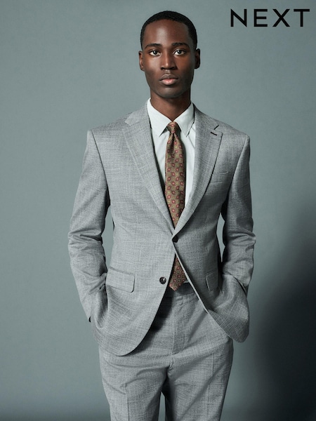 Grey Regular Fit Trimmed Textured Suit Jacket (Q62880) | €90