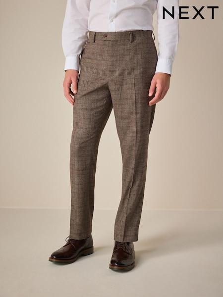 Neutral Regular Fit Trimmed Check Suit Trousers (Q62993) | €66