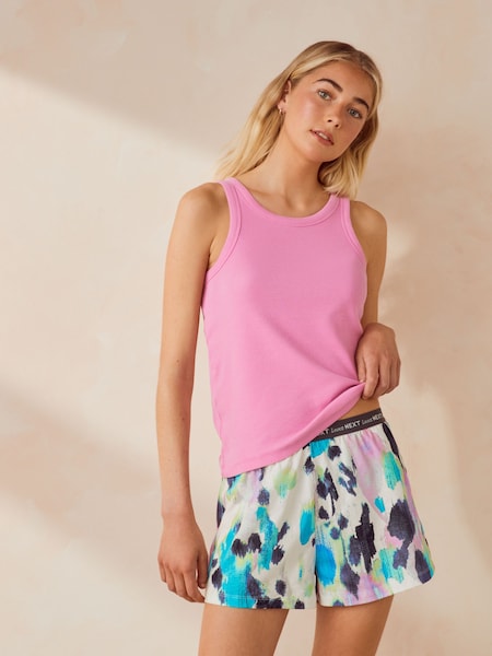 Pink Animal Ribbed Vest Short Pyjamas (Q63151) | €11