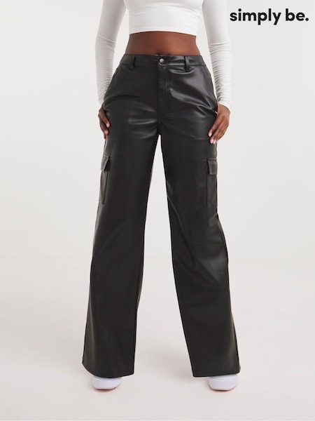 Simply Be Black PU Cargo Trousers (Q63356) | €27