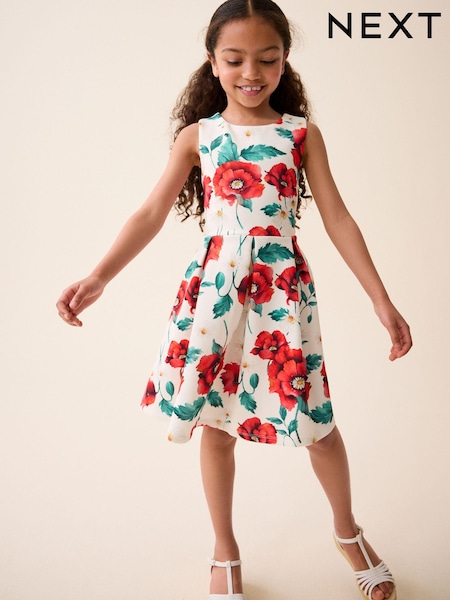 Rot/Weiß/Blumenmuster - Cut Out Detail Scuba Occasion Dress (1.5-16yrs) (Q63540) | 13 € - 17 €