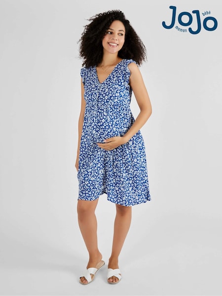 JoJo Maman Bébé Blue Frill Sleeve Maternity Dress (Q63561) | €73