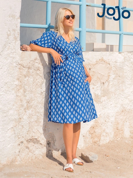 JoJo Maman Bébé Navy Batik Print Summer Maternity Dress (Q63563) | €73