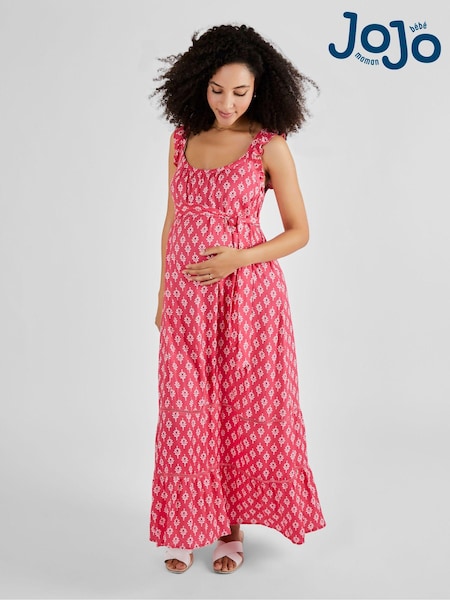 JoJo Maman Bébé Pink Batik Print Flutter Sleeve Maternity Maxi Dress (Q63564) | €73