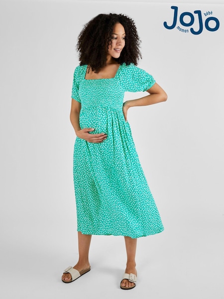 JoJo Maman Bébé Green Ditsy Shirred Maternity Midi Dress (Q63572) | €79