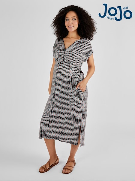 JoJo Maman Bébé Black Aztec Geo Print Button Through Midi Dress (Q63575) | €65