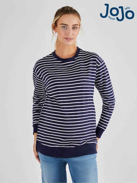 JoJo Maman Bébé Navy White Stripe Maternity & Nursing Sweatshirt (Q63580) | €57