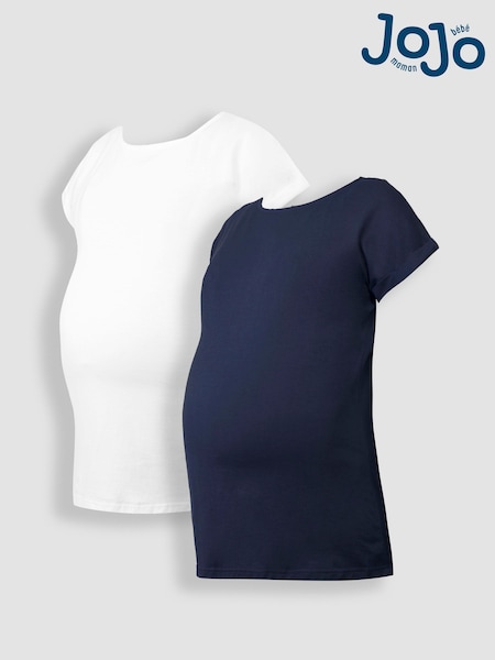 Blanco y azul marino - JoJo Maman Bébé 2-Pack Boyfriend Maternity Cotton T-Shirts (Q63583) | 38 €