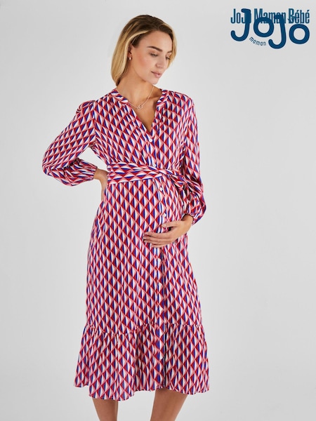 JoJo Maman Bébé Cream Geo Print Maternity Midi Shirt Dress (Q63596) | €79