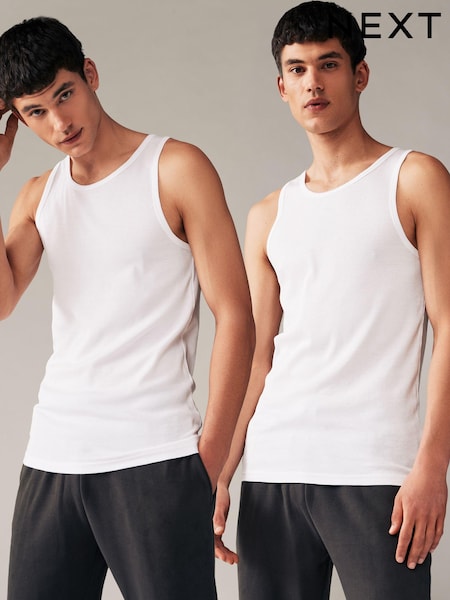 White Ribbed 2 Pack 100% Cotton Vests 5 Pack (Q63632) | €9