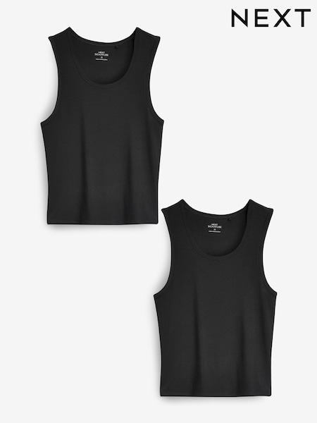 Black 2 Pack Signature Bamboo Vests (Q63634) | 64 SAR