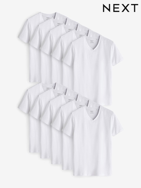 White Regular Fit 100% Cotton V-Neck Underwear T-Shirts 10 Pack (Q63661) | 346 QAR