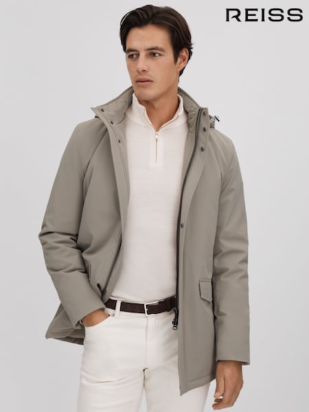 Taupe - Reiss Dublin Vettähylkivä Irrotettava Hupullinen Takki (Q63666) | €517