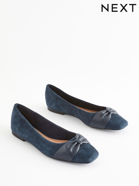 Mornarica - Forever Comfort® Leather Square Toe Bow Ballerinas (Q63667) | € 20