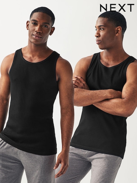 Black Ribbed 2 Pack 100% Cotton Vests 5 Pack (Q63672) | €9