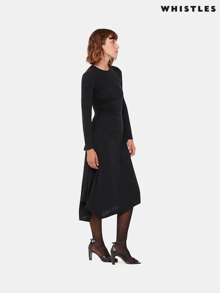 Whistles Asymmetric Jersey Midi Black Dress (Q63674) | €66