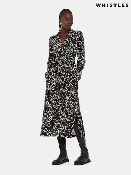 Whistles Scribble Bouquet Midi Black Dress (Q63677) | €44