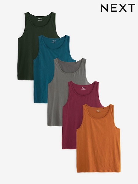 Rich Red/Green/Blue 100% Cotton Vests 5 Pack (Q63697) | €18